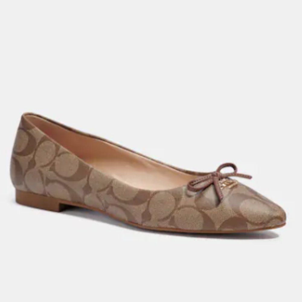 Coach Annabel Signature Pointed Toe Ballet Flat Khaki Saddle Size 9